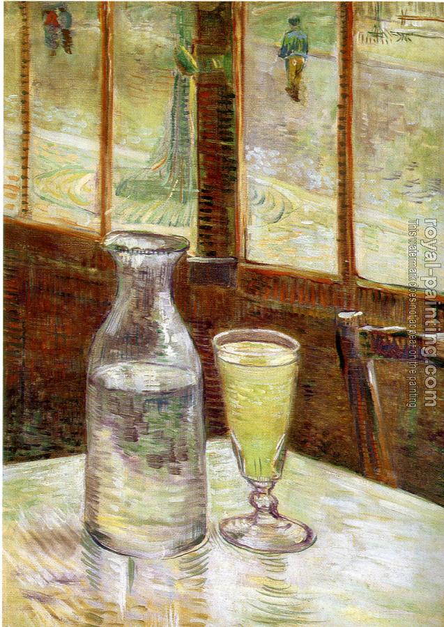 Vincent Van Gogh : A Table in front of a Window with a Glass of Absinthe and a Carafe